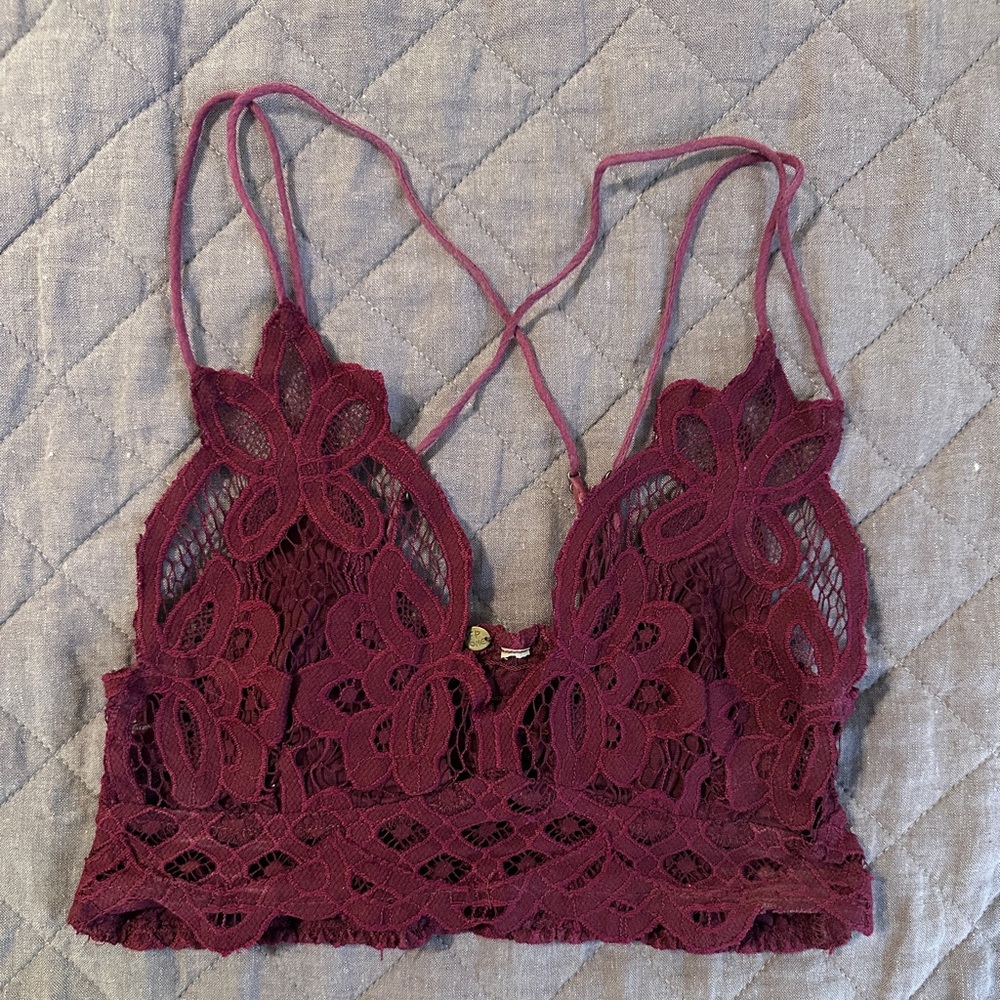 Free People Adella Bralette XS Burgundy